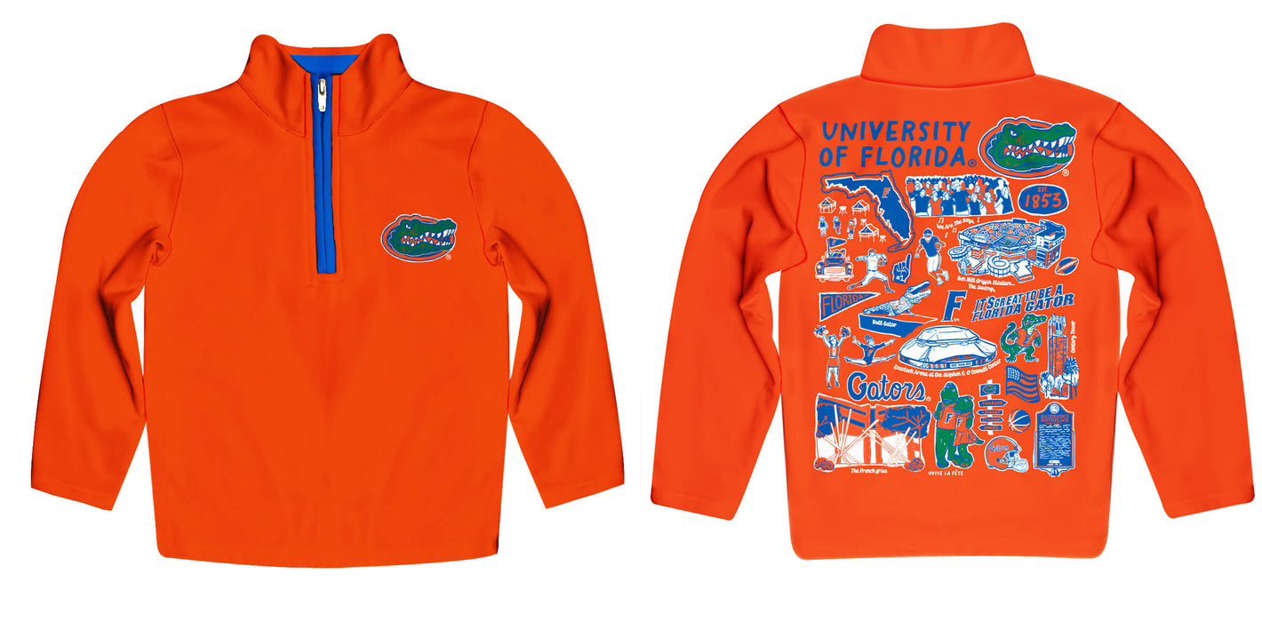 Florida Gators Hand Sketched Vive La Fete Impressions Artwork Orange Boys Quarter Zip Pullover V1 - Vive La Fête - Online Apparel Store