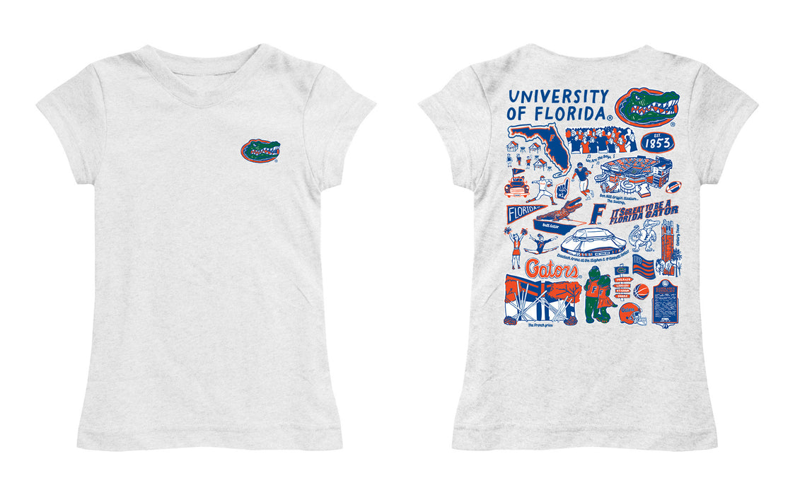 Florida Gators Hand Sketched Vive La Fete Impressions Artwork White Girls Cotton Short Sleeve Tee - Vive La Fête - Online Apparel Store