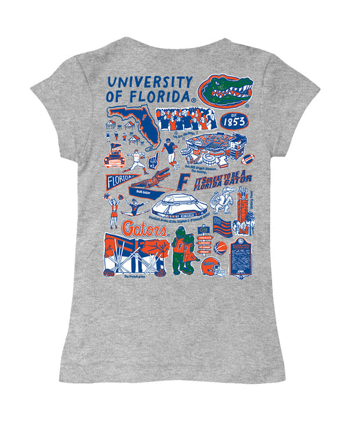 Florida Gators Hand Sketched Vive La Fete Impressions Artwork Grey Girls Cotton Short Sleeve Tee - Vive La Fête - Online Apparel Store