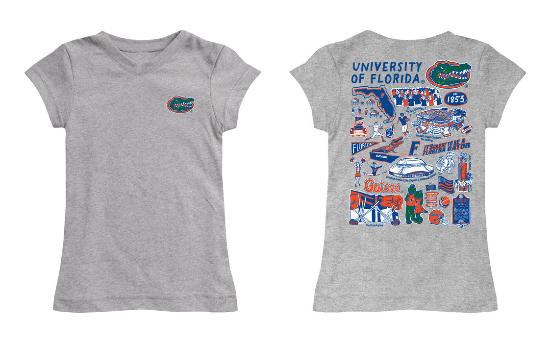 Florida Gators Hand Sketched Vive La Fete Impressions Artwork Grey Girls Cotton Short Sleeve Tee - Vive La Fête - Online Apparel Store