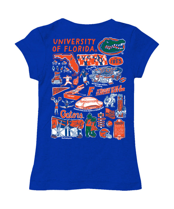 Florida Gators Hand Sketched Vive La Fete Impressions Artwork Blue Girls Cotton Short Sleeve Tee - Vive La Fête - Online Apparel Store