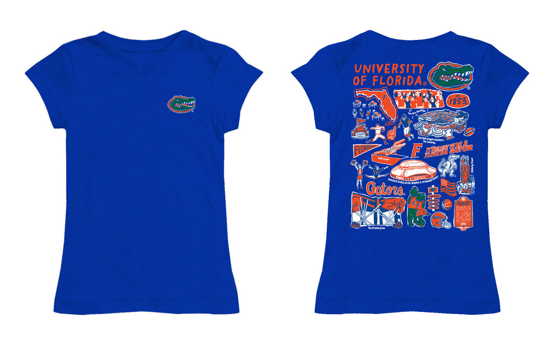Florida Gators Hand Sketched Vive La Fete Impressions Artwork Blue Girls Cotton Short Sleeve Tee - Vive La Fête - Online Apparel Store