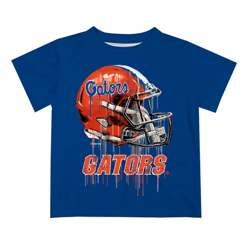 Florida Gators Original Dripping Football Helmet Blue T-Shirt by Vive La Fete