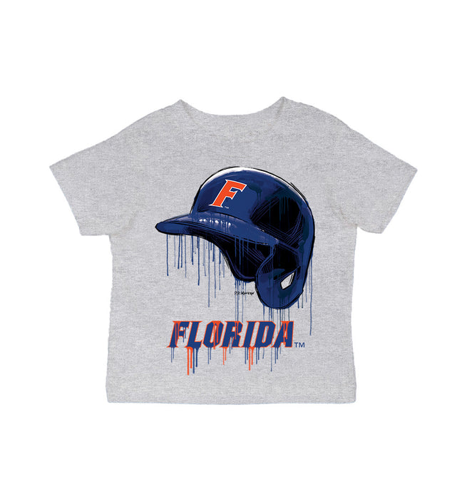 Florida Gators Original Dripping Baseball Helmet Grey Cotton T-Shirt  by Vive La Fete