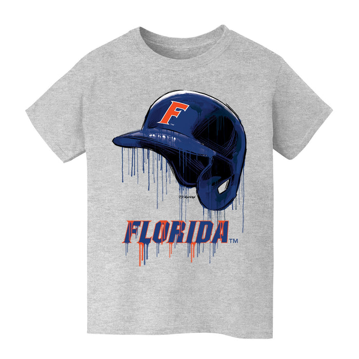 Florida Gators Original Dripping Baseball Helmet Grey Cotton T-Shirt  by Vive La Fete