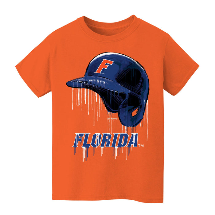 Florida Gators Original Dripping Baseball Helmet Orange T-Shirt Cotton by Vive La Fete