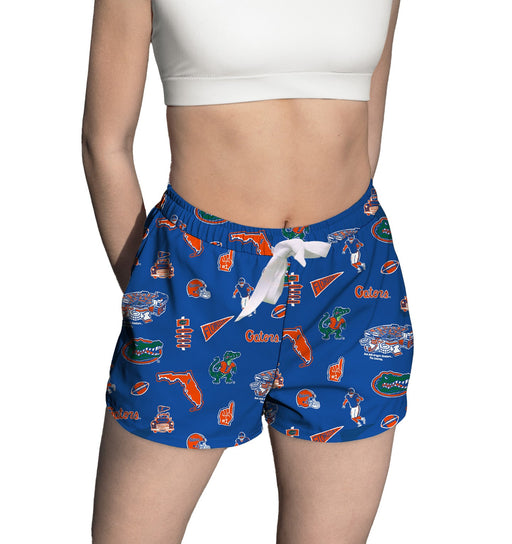 Florida Gators Repeat Print Hand Sketched Vive La Fete Impressions Artwork Womens Blue Lounge Shorts