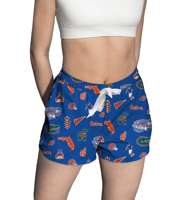 Florida Gators Repeat Print Hand Sketched Vive La Fete Impressions Artwork Womens Blue Lounge Shorts