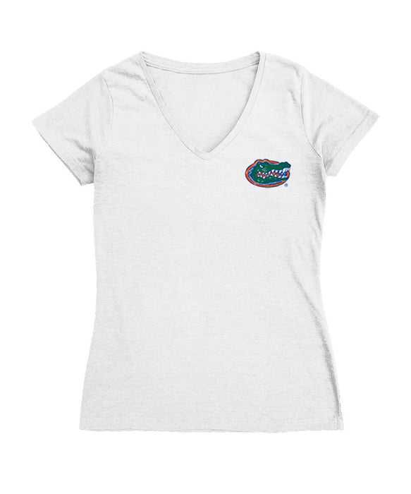 Florida Gators Hand Sketched Vive La Fete Impressions Artwork White Women Cotton Short Sleeve V-Neck Tshirt