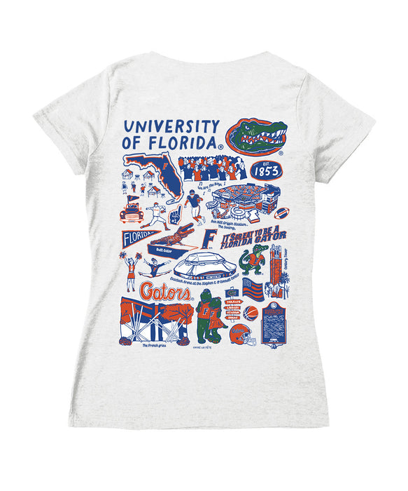 Florida Gators Hand Sketched Vive La Fete Impressions Artwork Royal Women Cotton Short Sleeve V-Neck Tshirt