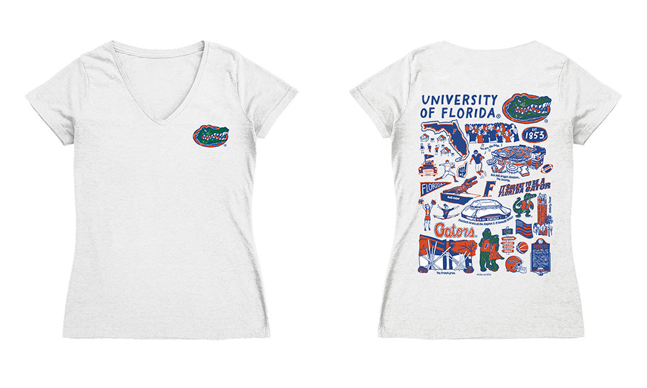 Florida Gators Hand Sketched Vive La Fete Impressions Artwork Royal Women Cotton Short Sleeve V-Neck Tshirt