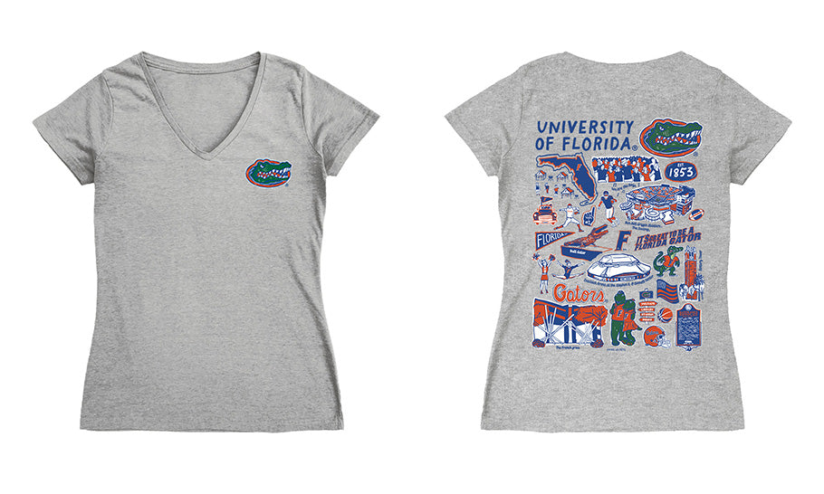 Florida Gators Hand Sketched Vive La Fete Impressions Artwork Royal Women Cotton Short Sleeve V-Neck Tshirt