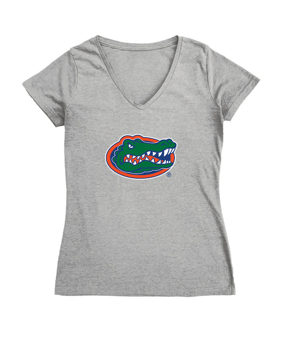 Florida Gators Women's V-neck Fitted Cotton T-Shirt Grey
