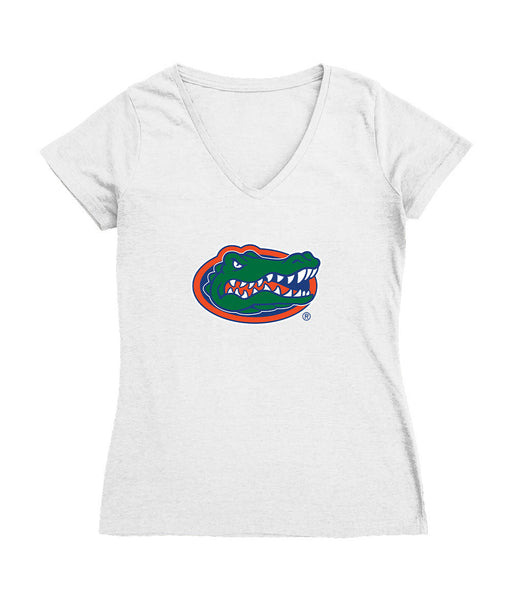 Florida Gators Women's V-neck Fitted Cotton T-Shirt White