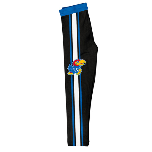 Kansas Jayhawks Vive La Fete Girls Game Day Black with Blue Stripes Leggings Tights - Vive La Fête - Online Apparel Store