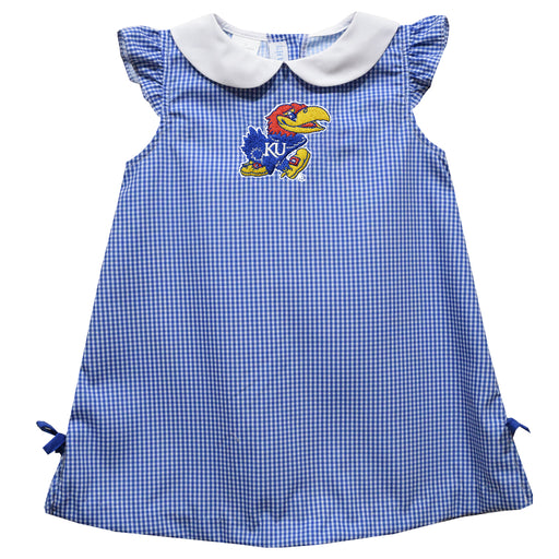 Kansas Jayhawks  Embroidered Royal Gingham A Line Dress
