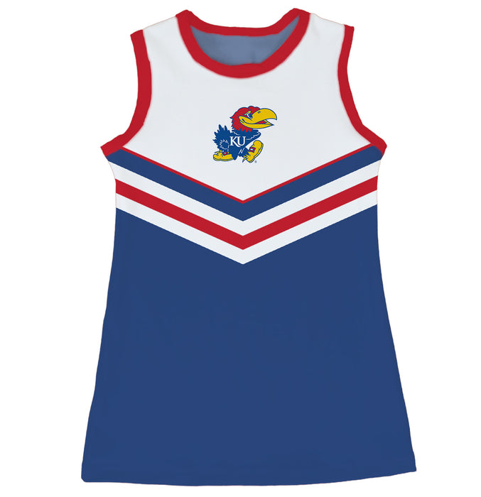 Kansas Jayhawks Sleeveless Cheerleader A Line Dress White and Royal