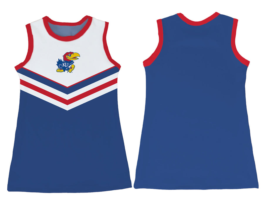 Kansas Jayhawks Sleeveless Cheerleader A Line Dress White and Royal