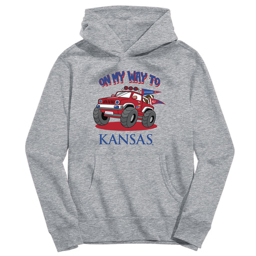 Kansas Jayhawks On My Way Monster Truck Heather Grey Cotton Youth Hoodie