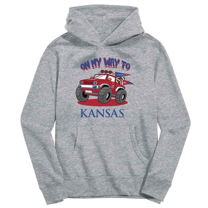 Kansas Jayhawks On My Way Monster Truck Heather Grey Cotton Youth Hoodie