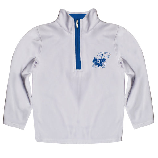 Kansas Jayhawks Hand Sketched Vive La Fete Impressions Artwork  White Quarter Zip Pullover V1