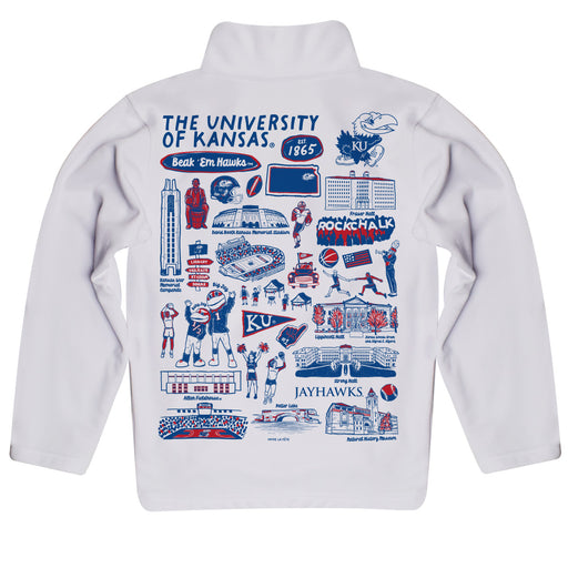 Kansas Jayhawks Hand Sketched Vive La Fete Impressions Artwork  White Boys Quarter Zip Pullover V1 - Vive La Fête - Online Apparel Store