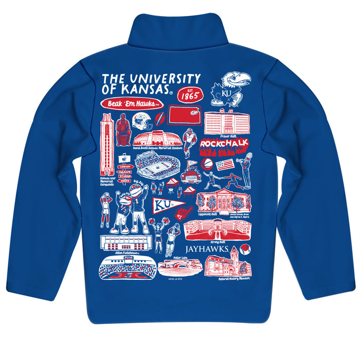 Kansas Jayhawks Hand Sketched Vive La Fete Impressions Artwork  Blue Boys Quarter Zip Pullover V1 - Vive La Fête - Online Apparel Store