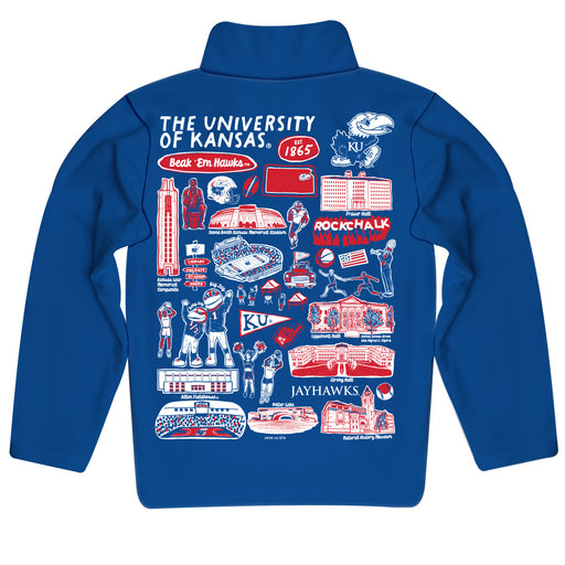 Kansas Jayhawks Hand Sketched Vive La Fete Impressions Artwork  Blue Boys Quarter Zip Pullover V1 - Vive La Fête - Online Apparel Store