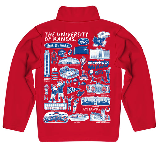 Kansas Jayhawks Hand Sketched Vive La Fete Impressions Artwork Red Boys Quarter Zip Pullover V1 - Vive La Fête - Online Apparel Store