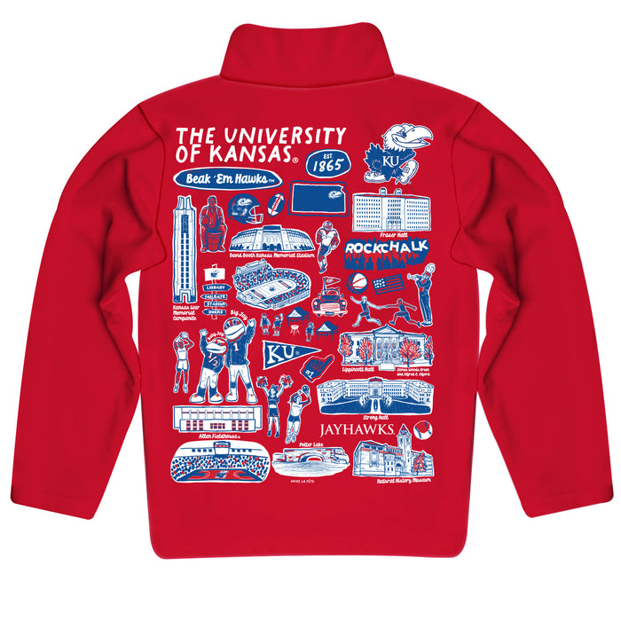 Kansas Jayhawks Hand Sketched Vive La Fete Impressions Artwork Red Boys Quarter Zip Pullover V1 - Vive La Fête - Online Apparel Store