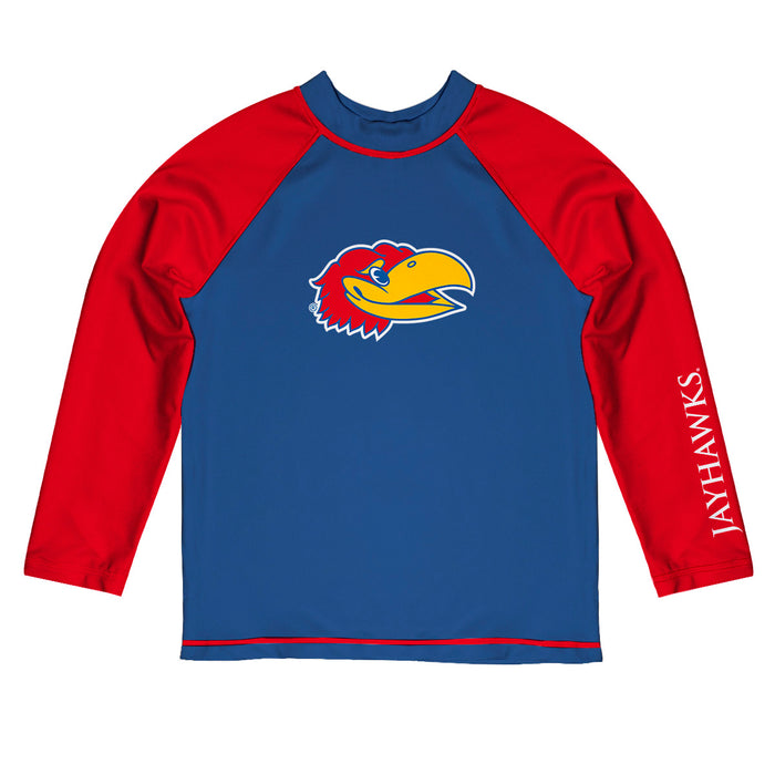 Kansas Jayhawks Vive La Fete Logo Blue Long Sleeve Raglan Rashguard