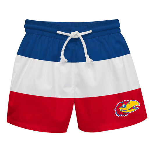 Kansas Jayhawks Vive La Fete Blue Stripes Swimtrunks V1