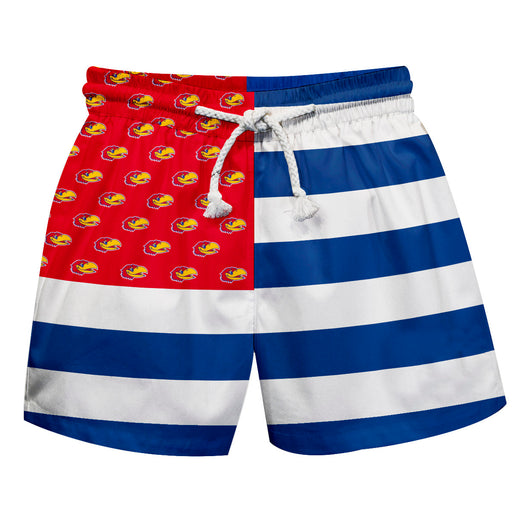 Kansas Jayhawks Vive La Fete Game Day Blue Flag Swimtrunks V1