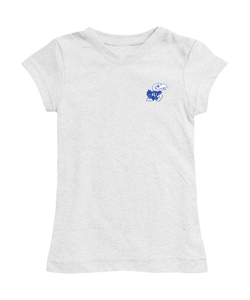 Kansas Jayhawks Hand Sketched Vive La Fete Impressions Artwork White Girls Cotton Short Sleeve Tee