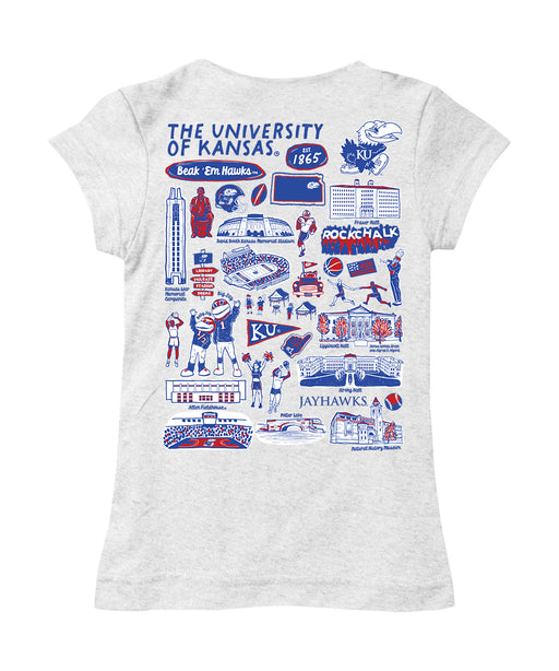 Kansas Jayhawks Hand Sketched Vive La Fete Impressions Artwork White Girls Cotton Short Sleeve Tee - Vive La Fête - Online Apparel Store