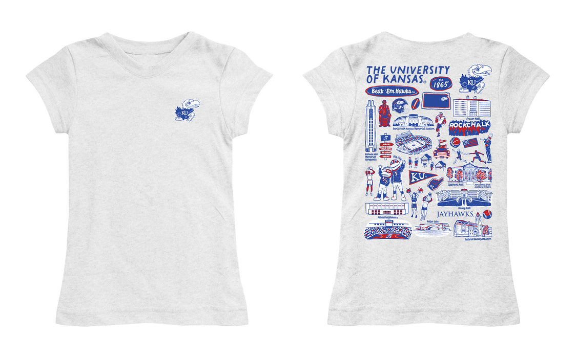 Kansas Jayhawks Hand Sketched Vive La Fete Impressions Artwork White Girls Cotton Short Sleeve Tee - Vive La Fête - Online Apparel Store