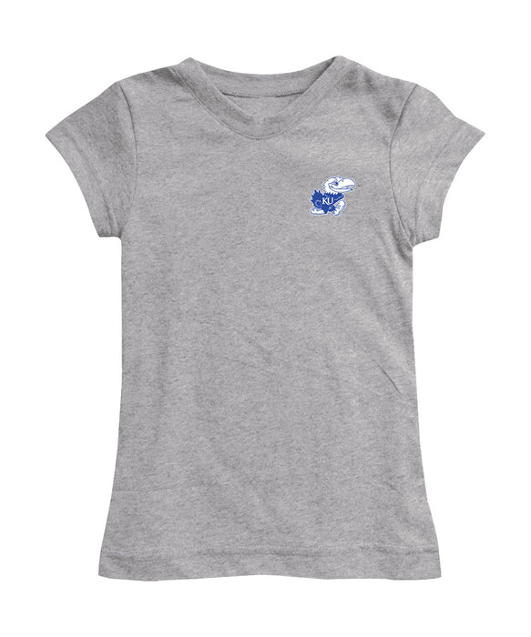Kansas Jayhawks Hand Sketched Vive La Fete Impressions Artwork Grey Girls Cotton Short Sleeve Tee