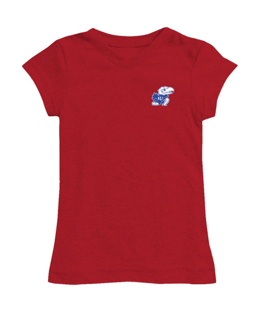 Kansas Jayhawks Hand Sketched Vive La Fete Impressions Artwork Red Girls Cotton Short Sleeve Tee