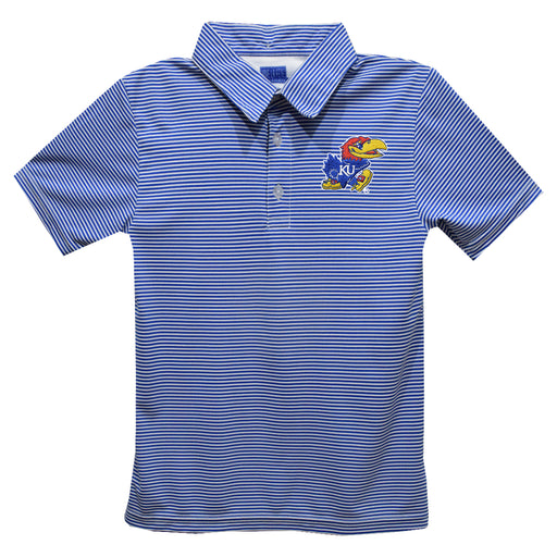 Kansas Jayhawks Embroidered Royal Stripes Short Sleeve Polo Box Shirt