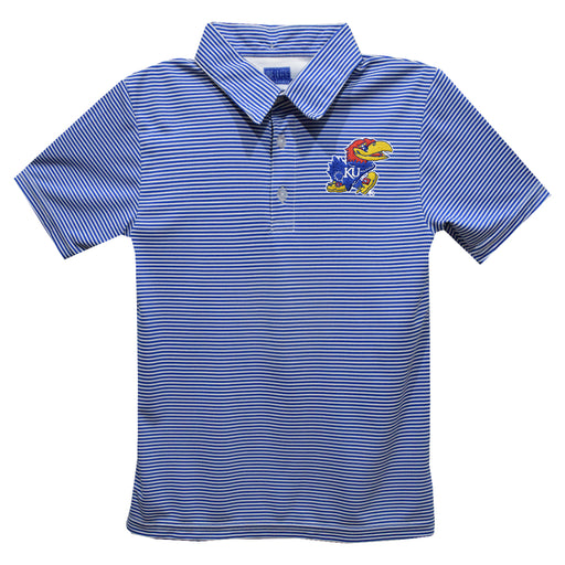 Kansas Jayhawks Embroidered Royal Stripes Short Sleeve Polo Box Shirt