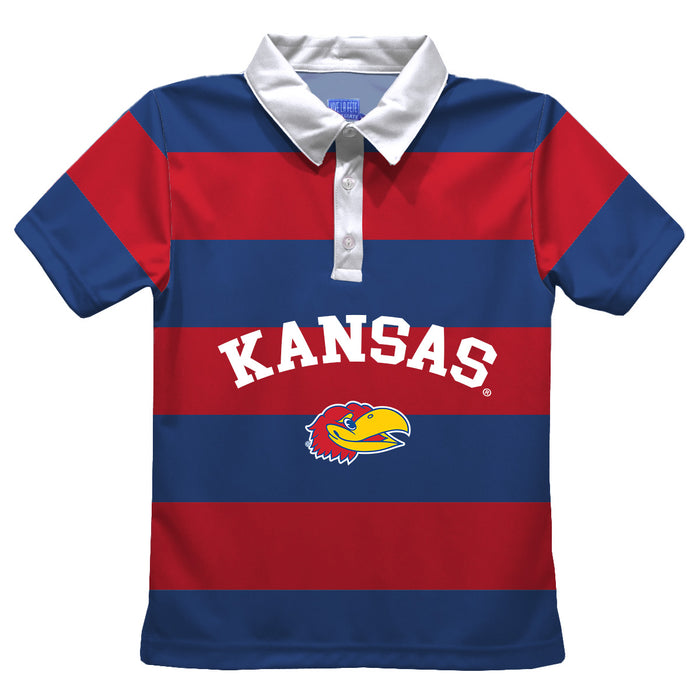 Kansas Jayhawks Stripes Short Sleeve Polo Box Shirt Royal and Red - Vive La Fête - Online Apparel Store