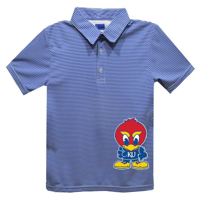 Kansas Jayhawks Stripes Short Sleeve Polo Box Shirt Royal
