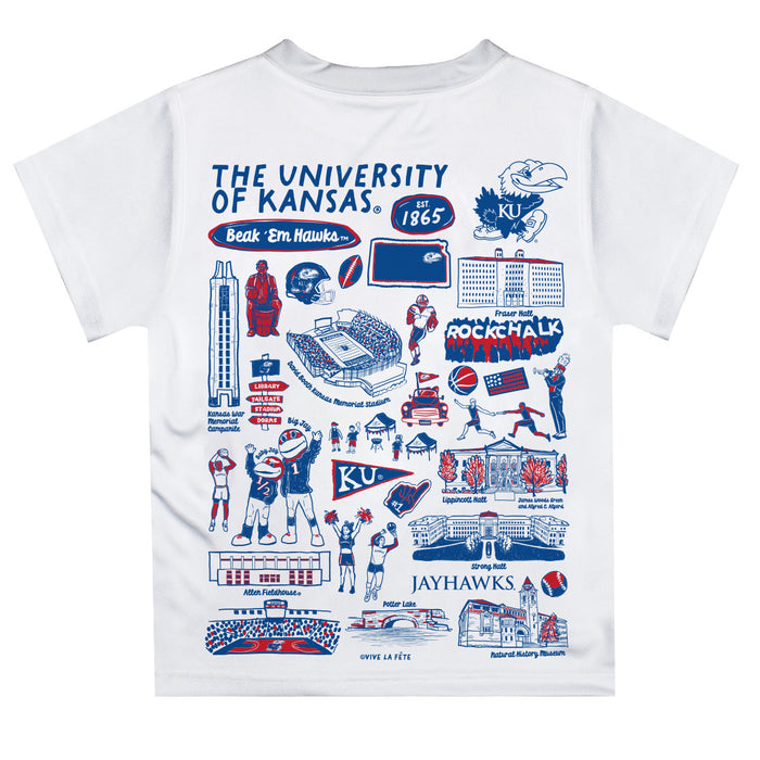 Kansas Jayhawks Hand Sketched Vive La Fete Impressions Artwork Boys White Short Sleeve Tee Shirt