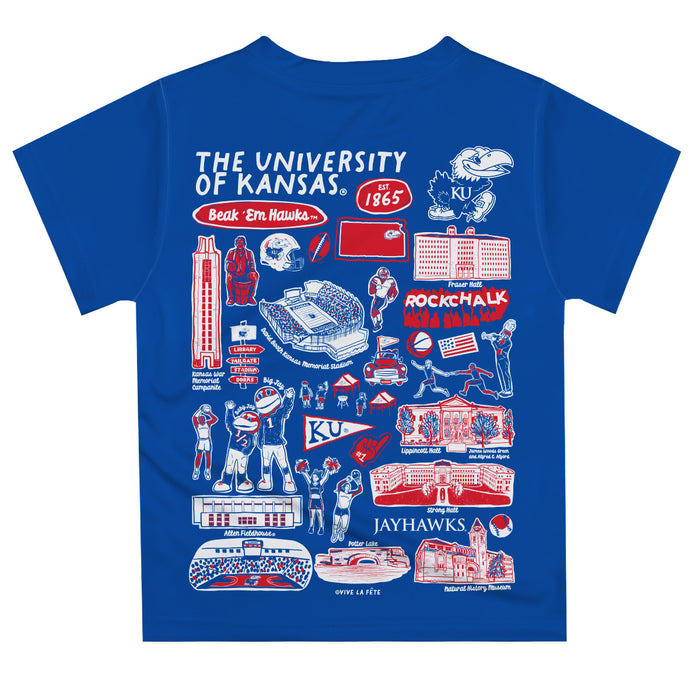Kansas Jayhawks Hand Sketched Vive La Fete Impressions Artwork Boys Blue Short Sleeve Tee Shirt