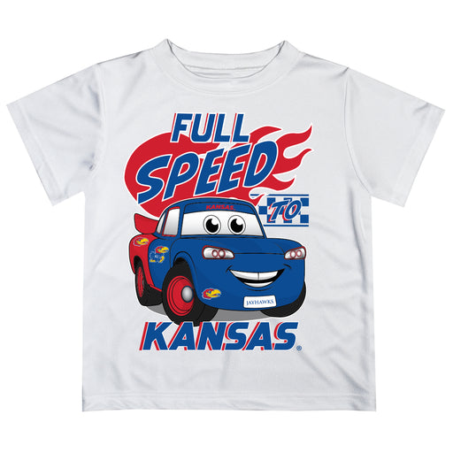Kansas Jayhawks Vive La Fete Toy Racing Car Boys Game Day White Short Sleeve Tee