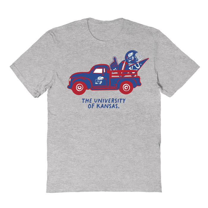 Kansas Jayhawks Hand Sketched Vive La Fete Impressions Truck Kids Grey Cotton T-shirt