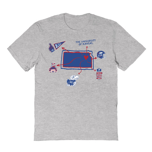 Kansas Jayhawks Hand Sketched Vive La Fete Impressions Icones Kids Grey T-shirt