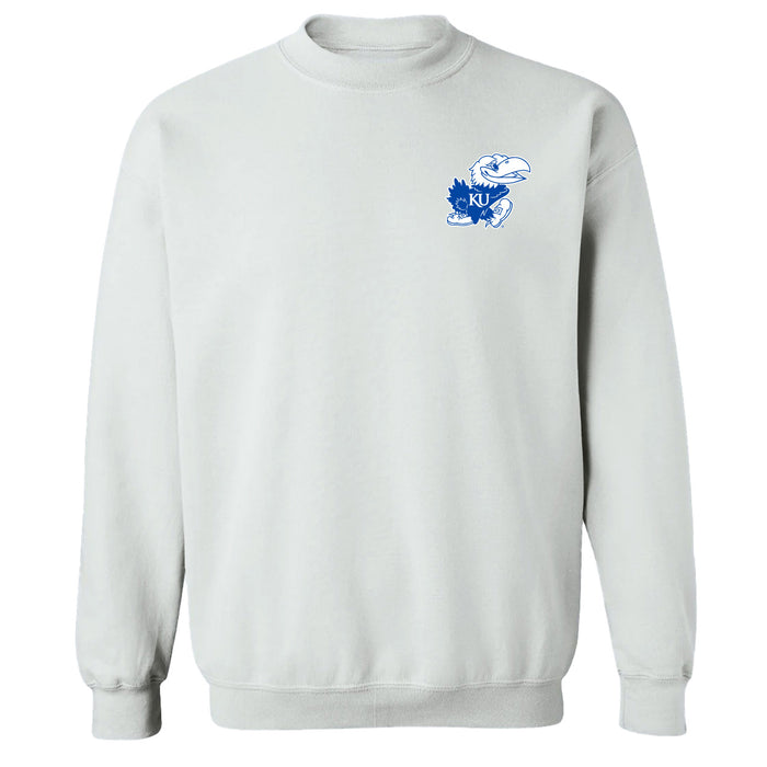 Kansas Jayhawks Hand Sketched Vive La Fete Impressions Artwork White Crew Neck Sweatshirt for Women