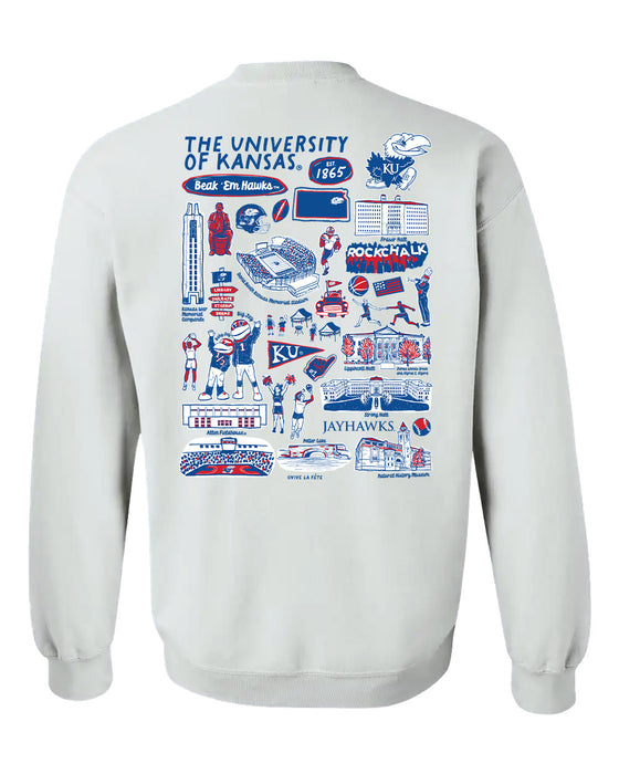 Kansas Jayhawks Hand Sketched Artwork Red Crewneck Sweatshirt for Women - Vive La Fête - Online Apparel Store