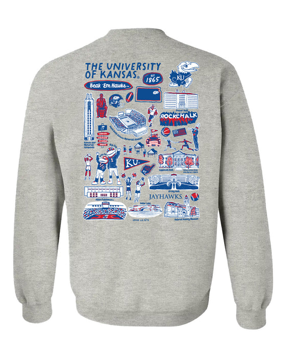 Kansas Jayhawks Hand Sketched Artwork Red Crewneck Sweatshirt for Women - Vive La Fête - Online Apparel Store